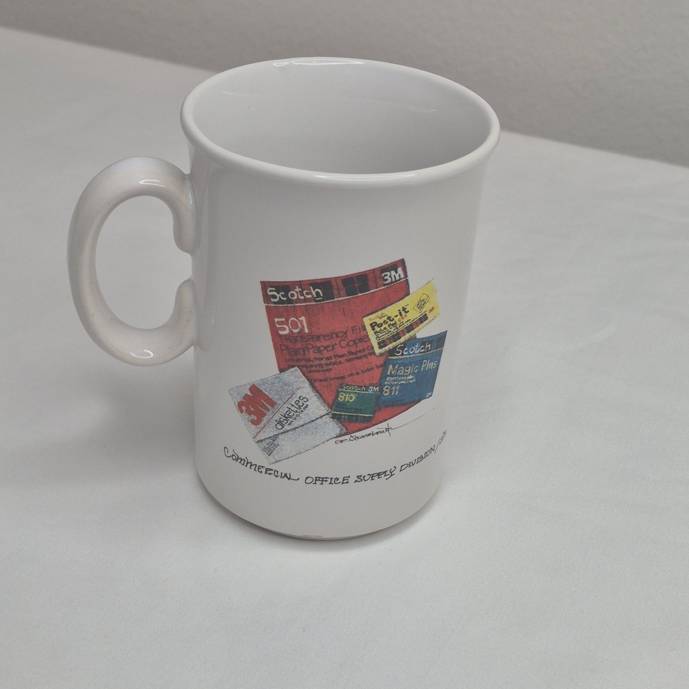 Vintage 80s David Cheesebrough Mug 3M Scotch‎ Post-it diskettes Made in England